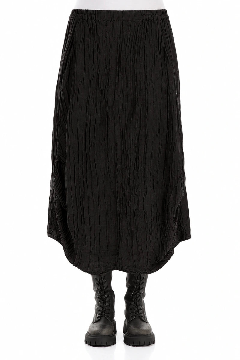 Sculpted Hem Black Crinkled Skirt 1