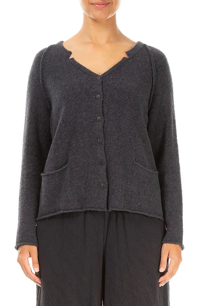 Seam Detail Dark Grey Wool Cardigan