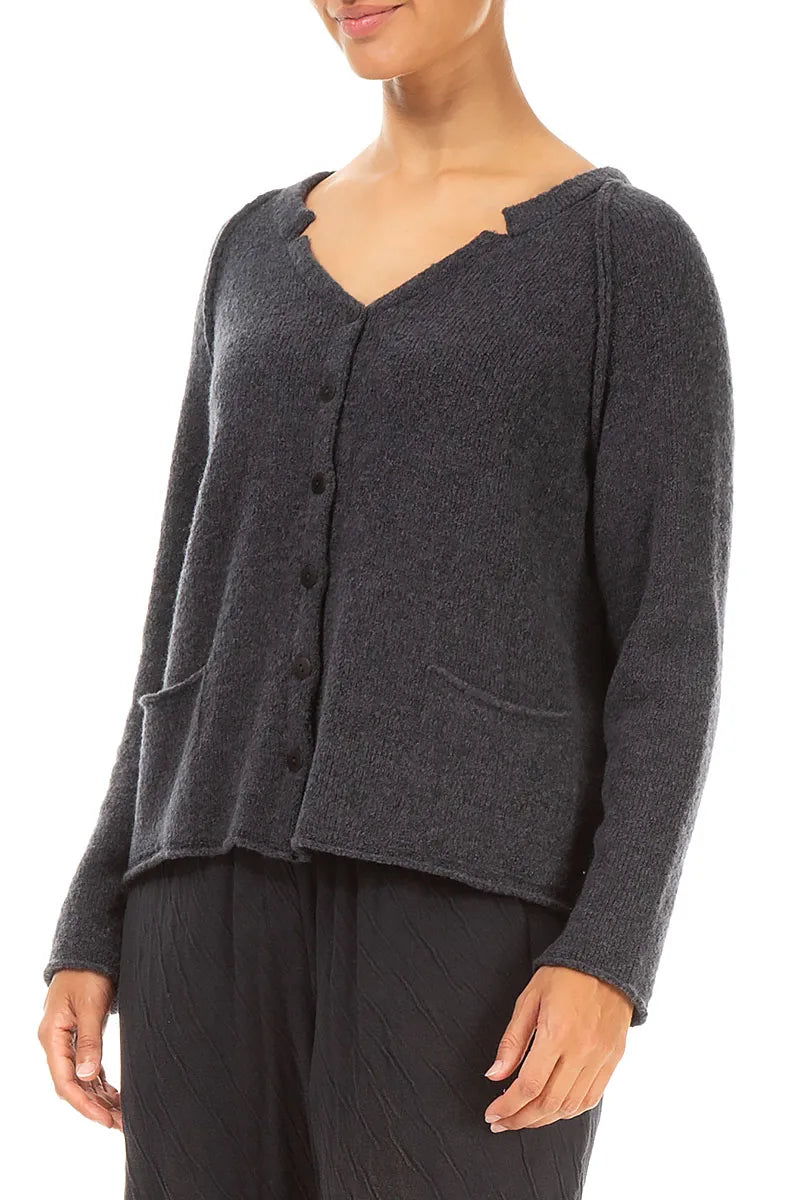 Seam Detail Dark Grey Wool Cardigan