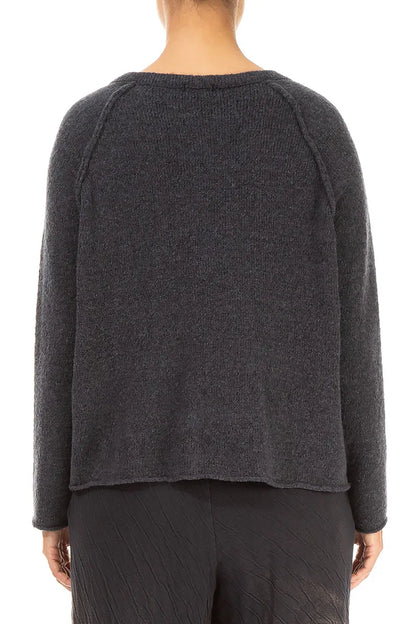 Seam Detail Dark Grey Wool Cardigan