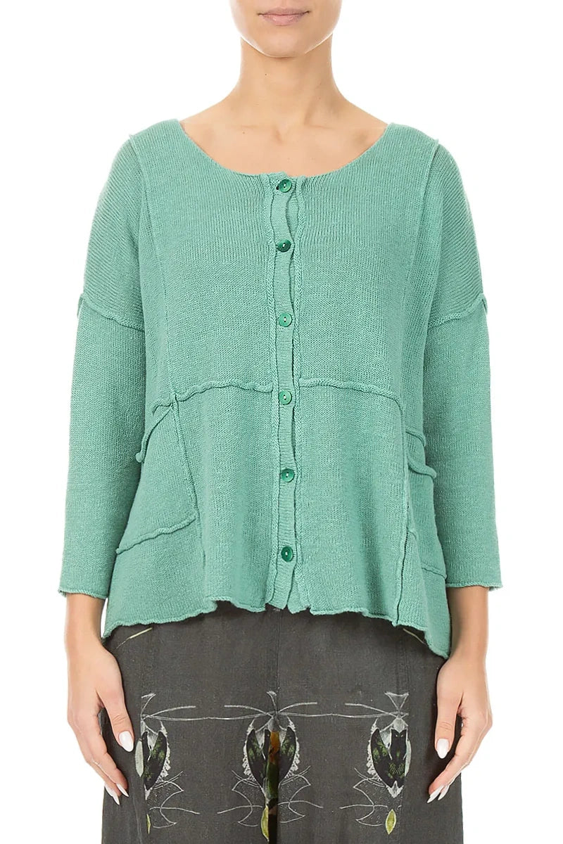 Seam Detail Mint Linen Cardigan