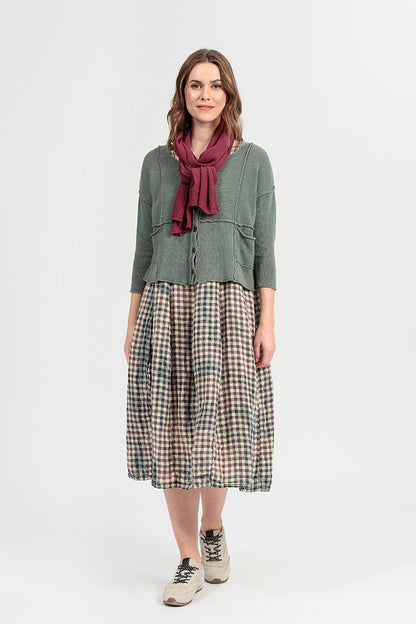 Nahtdetail Salbei Leinen-Cardigan