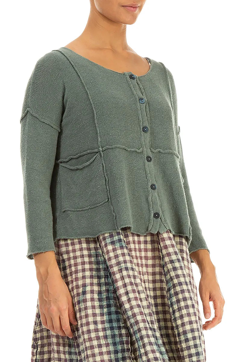 Nahtdetail Salbei Leinen-Cardigan