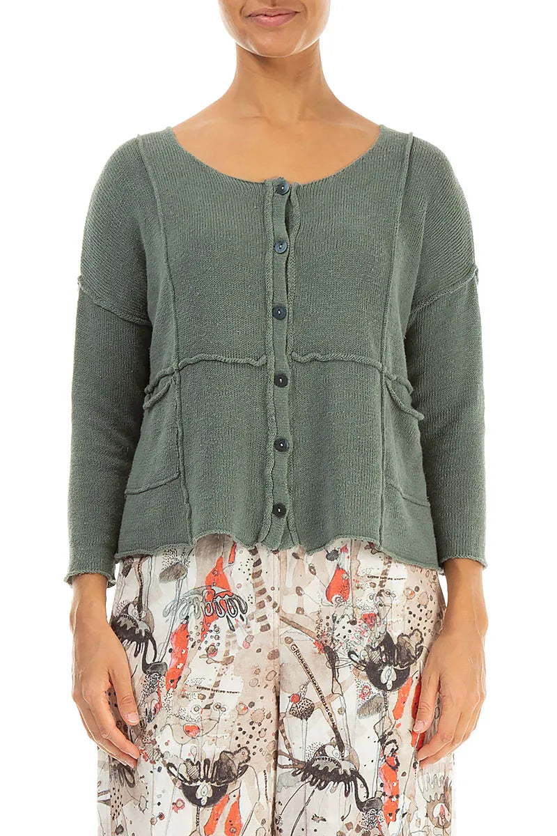 Seam Detail Sage Linen Cardigan 2