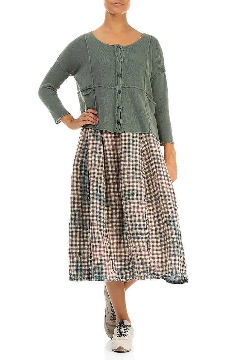 Nahtdetail Salbei Leinen-Cardigan