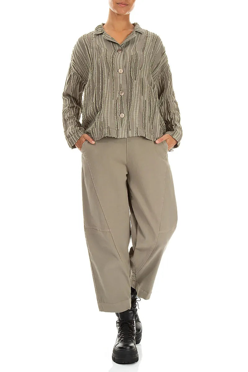 Seamed Olive Grey Denim Cotton Trousers