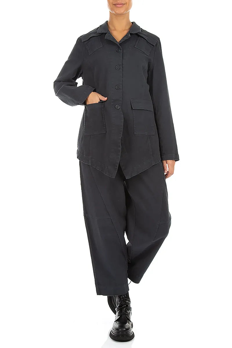 Seamed Slate Denim Cotton Trousers 4