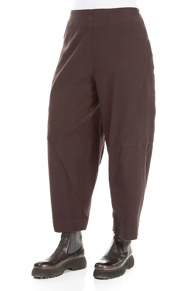 Seamed Truffle Brown Denim Cotton Trousers