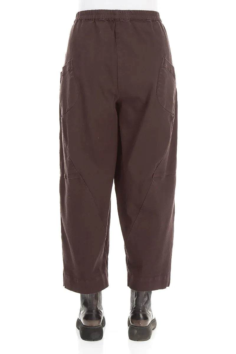 Seamed Truffle Brown Denim Cotton Trousers 2