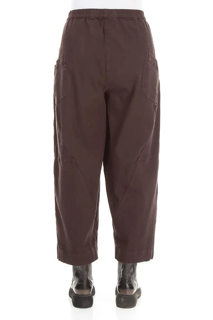 Seamed Truffle Brown Denim Cotton Trousers