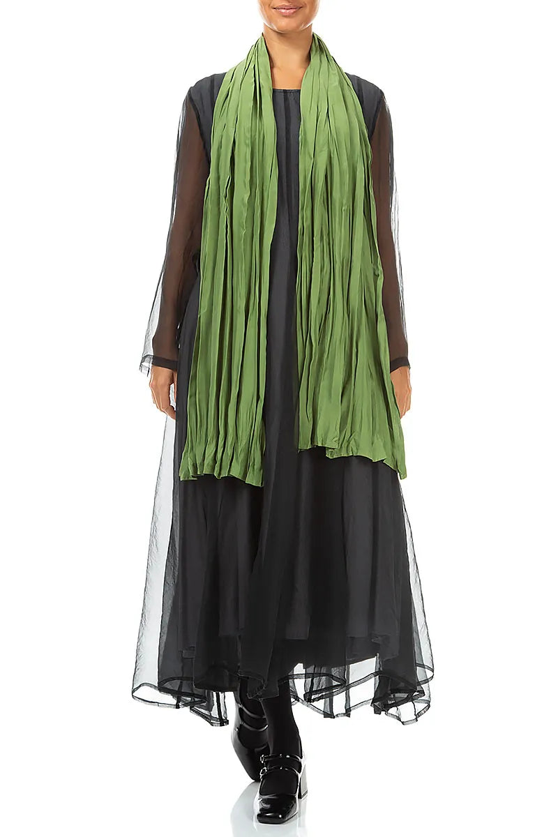 Shamrock Green Crumpled Pure Silk Scarf