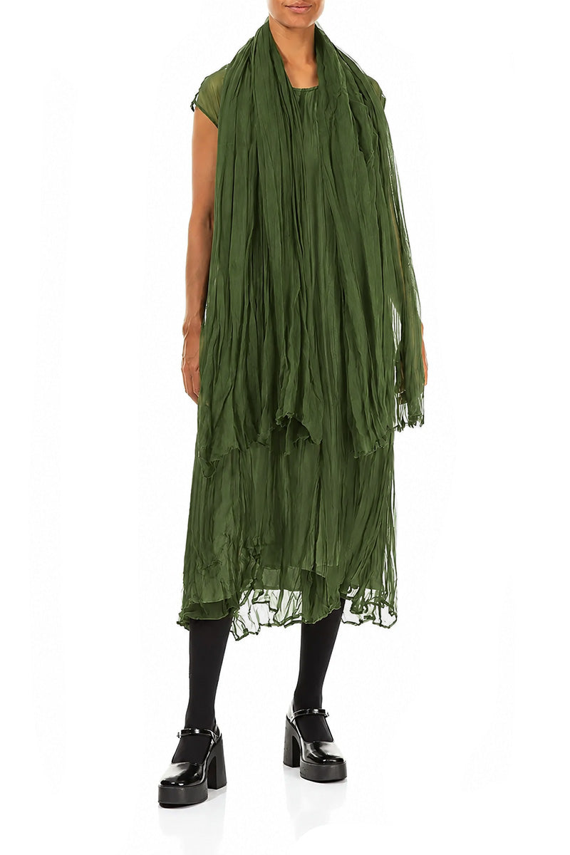Shamrock Green Crumpled Silk Chiffon Scarf