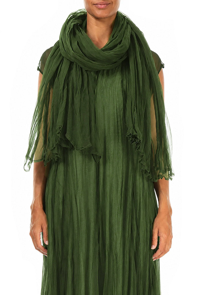 Shamrock Green Crumpled Silk Chiffon Scarf