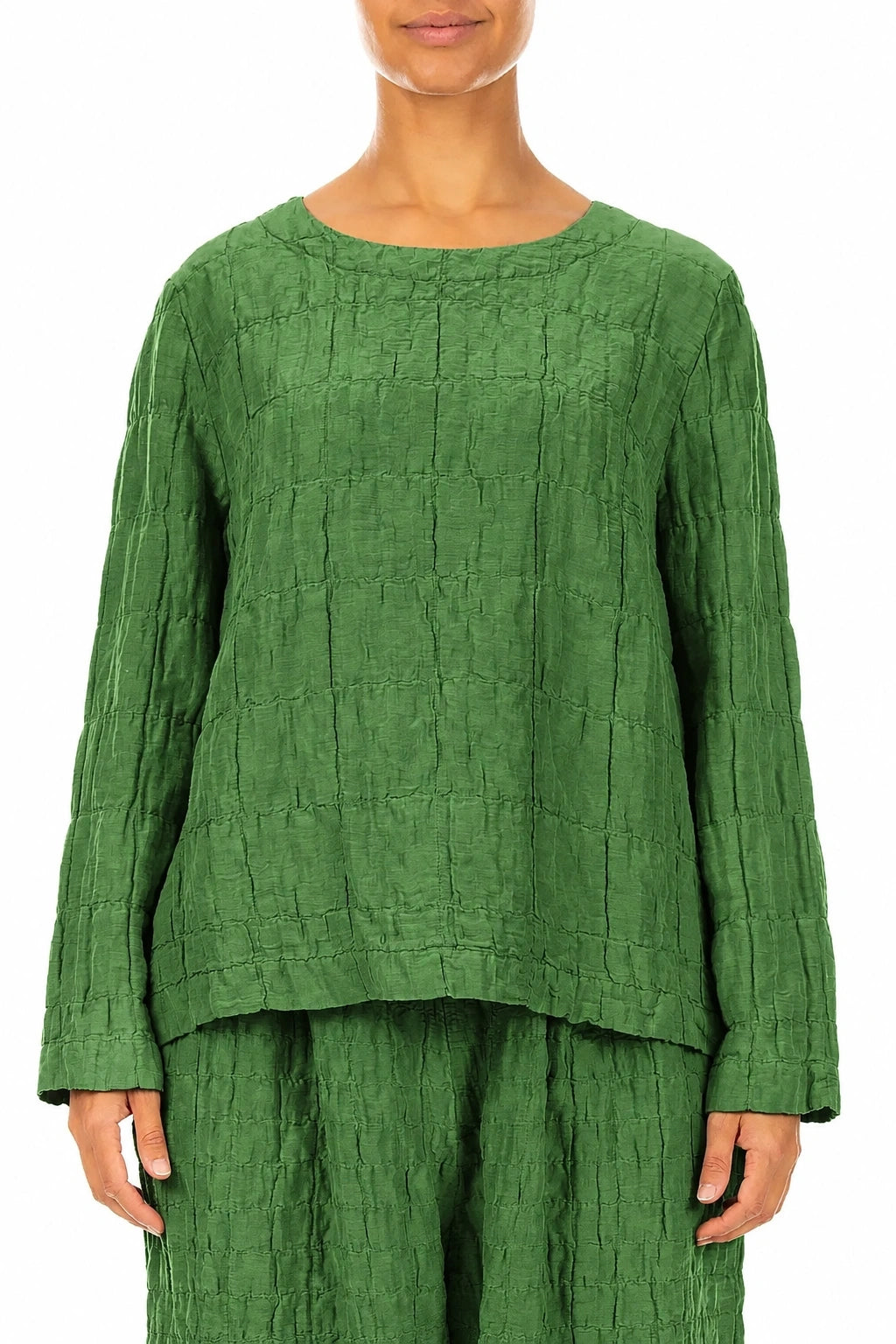 Shamrock Green Pleated Silk Linen Blouse