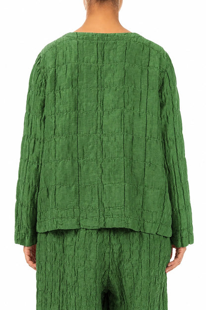 Shamrock Green Pleated Silk Linen Blouse