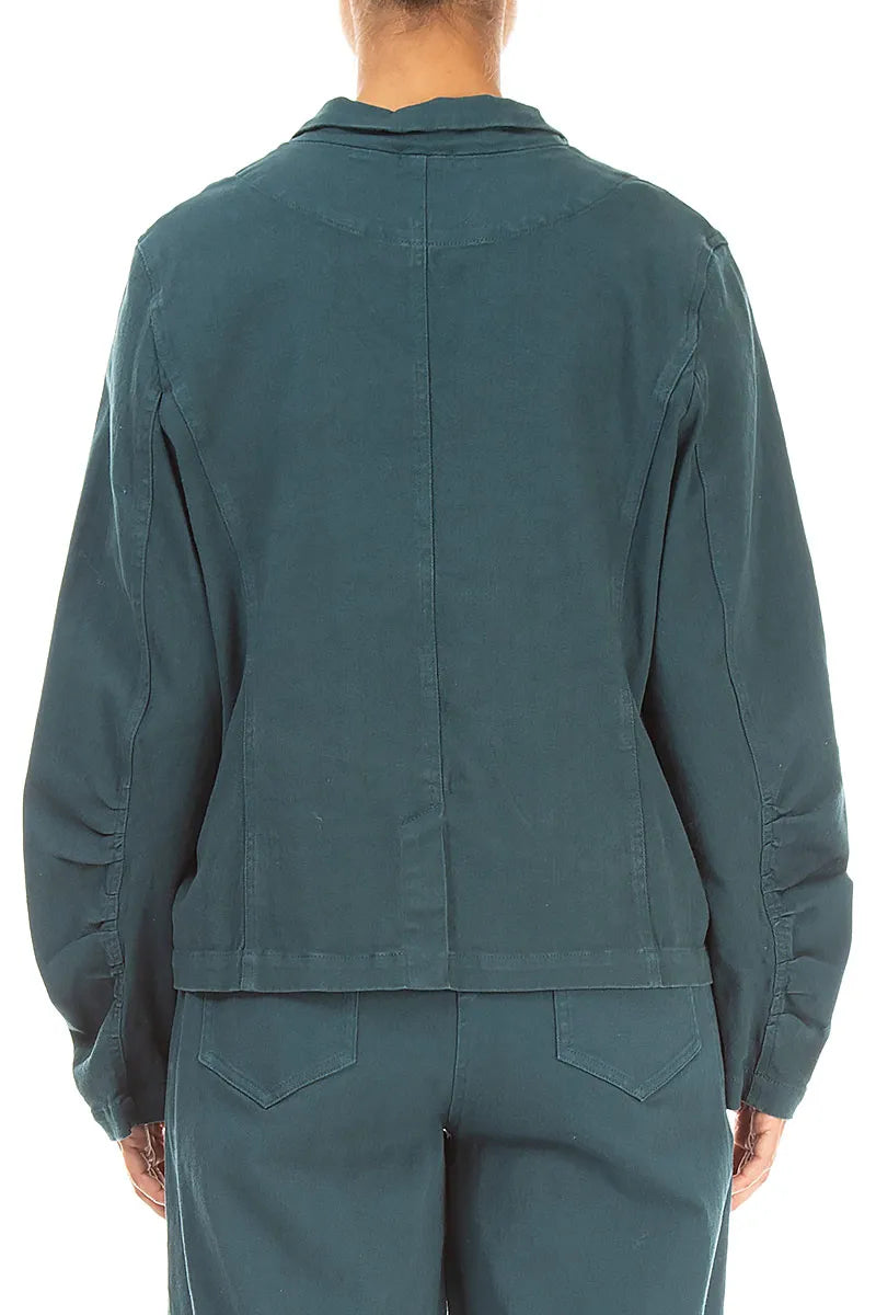 Shaped Deep Turquoise Denim Cotton Jacket