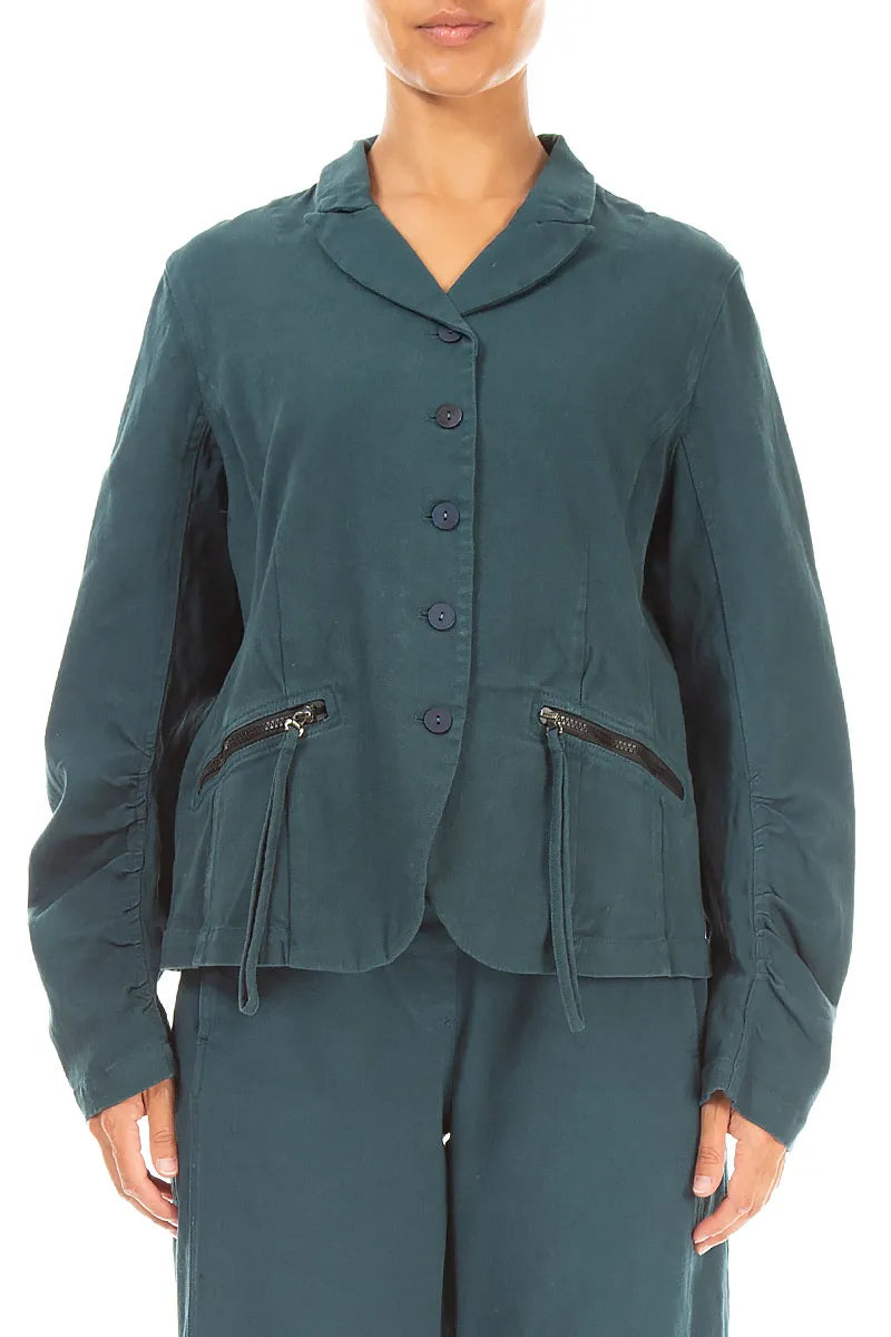 Shaped Deep Turquoise Denim Cotton Jacket
