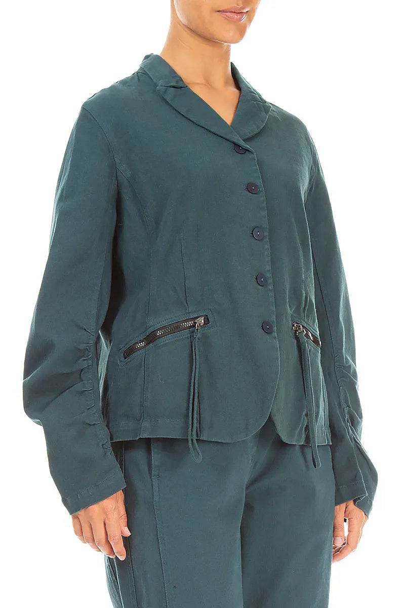 Shaped Deep Turquoise Denim Cotton Jacket 3