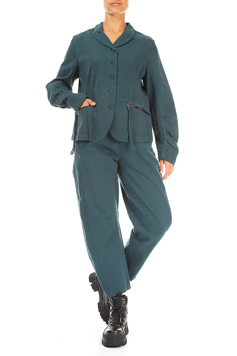 Shaped Deep Turquoise Denim Cotton Jacket