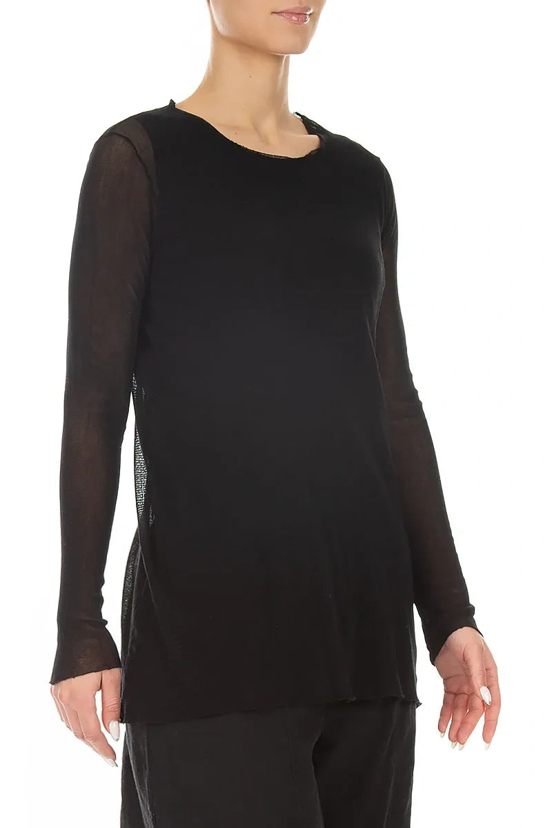 Sheer Black Mesh Soft Cotton Blouse