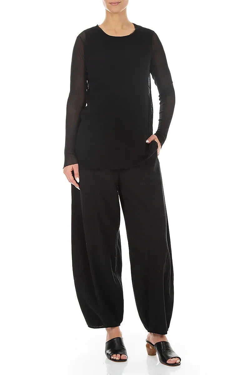 Sheer Black Mesh Soft Cotton Blouse