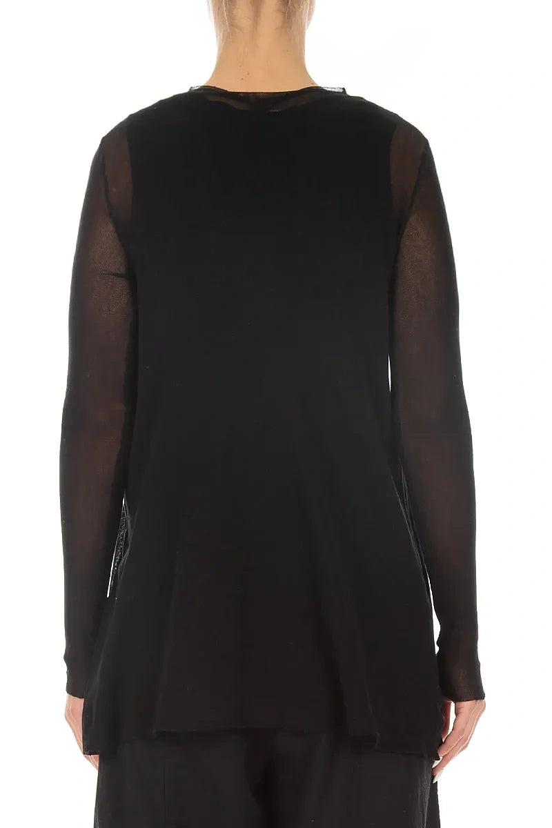 Sheer Black Mesh Soft Cotton Blouse