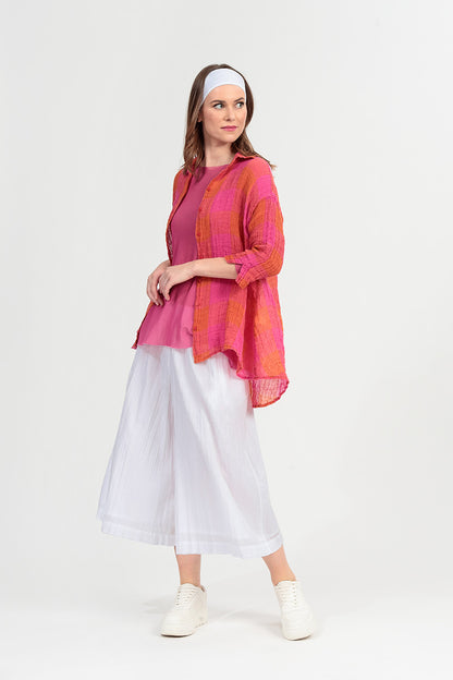 Chemisier en voile de coton doux maillé fuchsia transparent