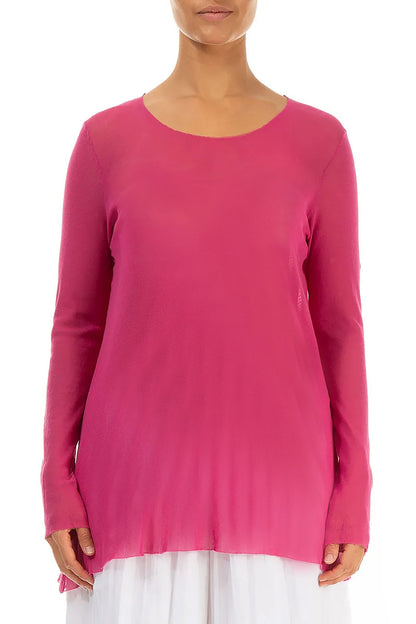 Chemisier en voile de coton doux maillé fuchsia transparent