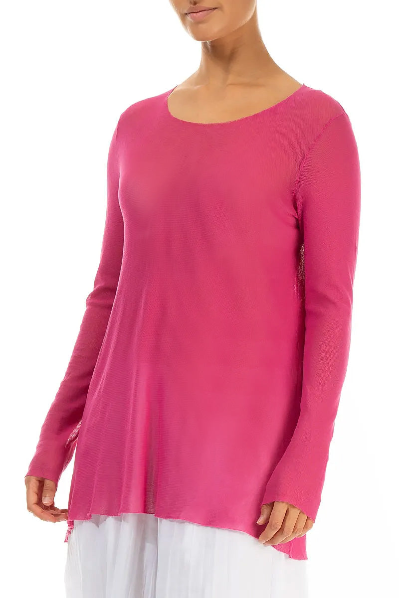 Chemisier en voile de coton doux maillé fuchsia transparent