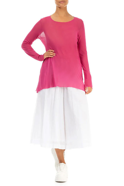 Chemisier en voile de coton doux maillé fuchsia transparent