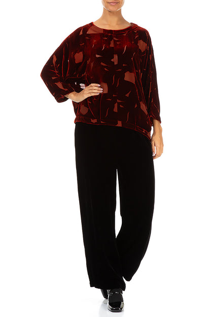 Short Abstract Devoré Brick Silk Velvet Blouse