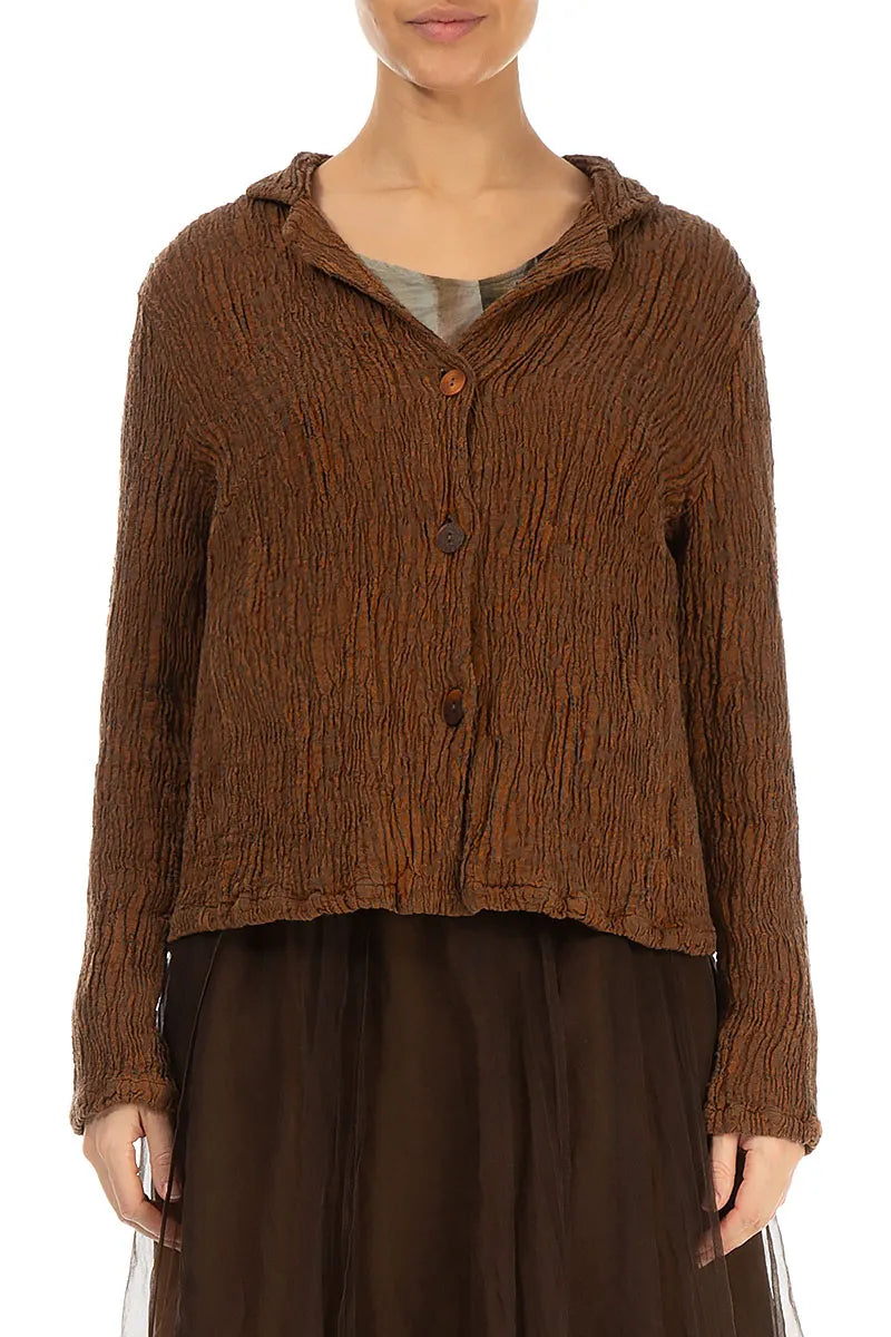 Short Aged Copper Textured Silk Linen Jacket 2
