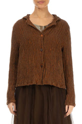 Short Aged Copper Textured Silk Linen Jacket 2