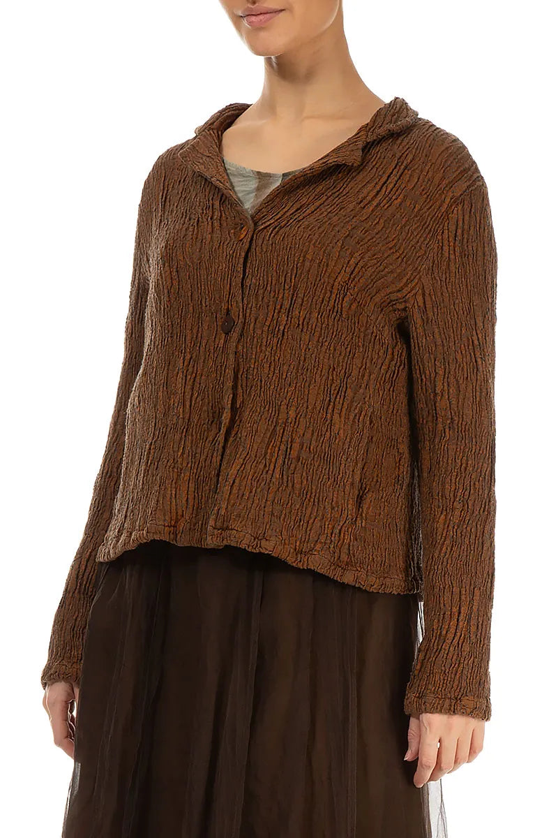 Short Aged Copper Textured Silk Linen Jacket 4