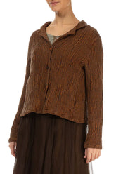 Short Aged Copper Textured Silk Linen Jacket 4