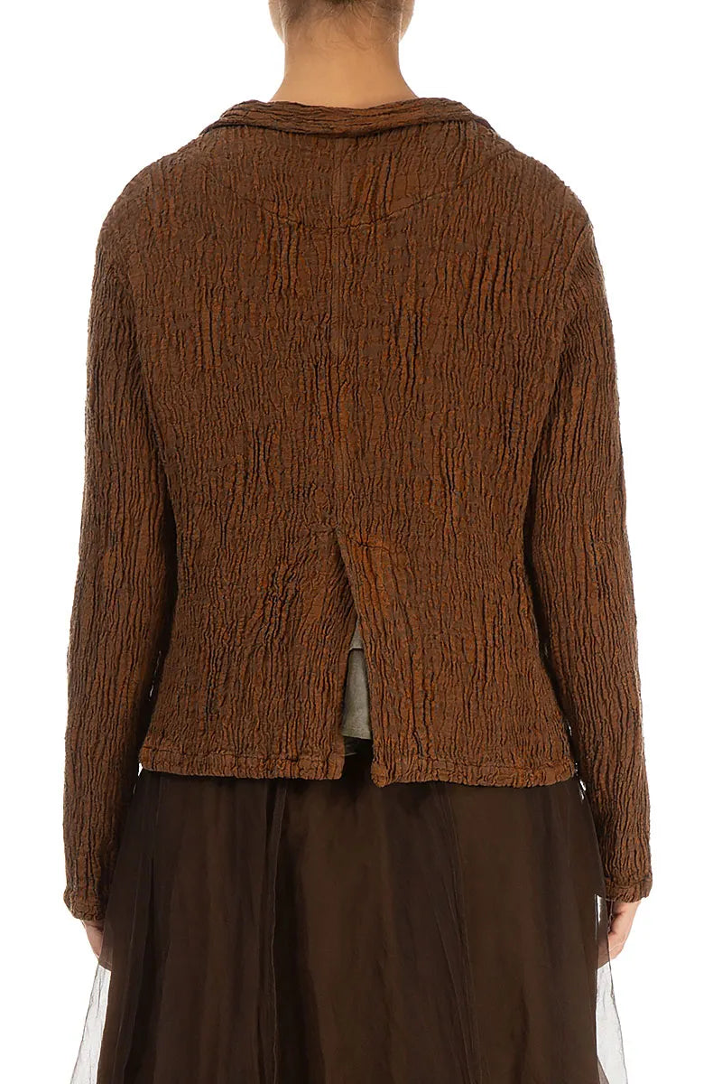 Short Aged Copper Textured Silk Linen Jacket 3