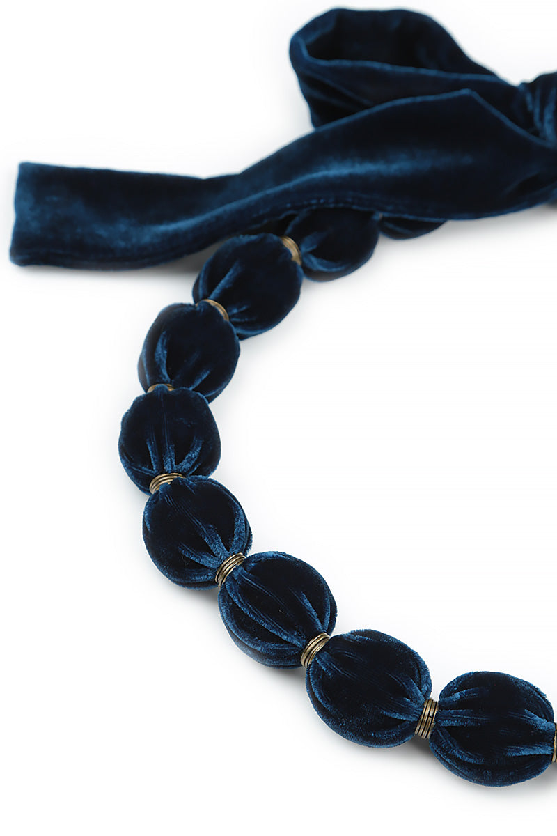 Short Azure Silk Velvet Bead Necklace