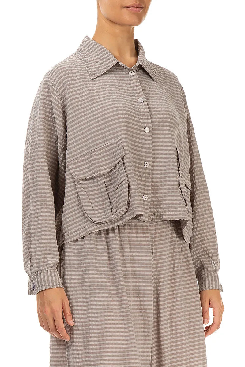 Short Beige Textured Silk Jacket 3