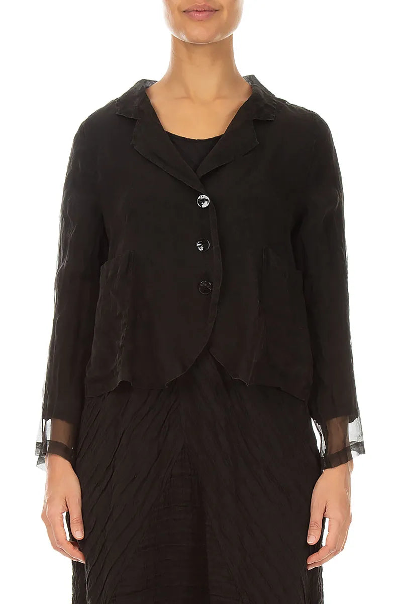 Short Black Silk Chiffon Jacket