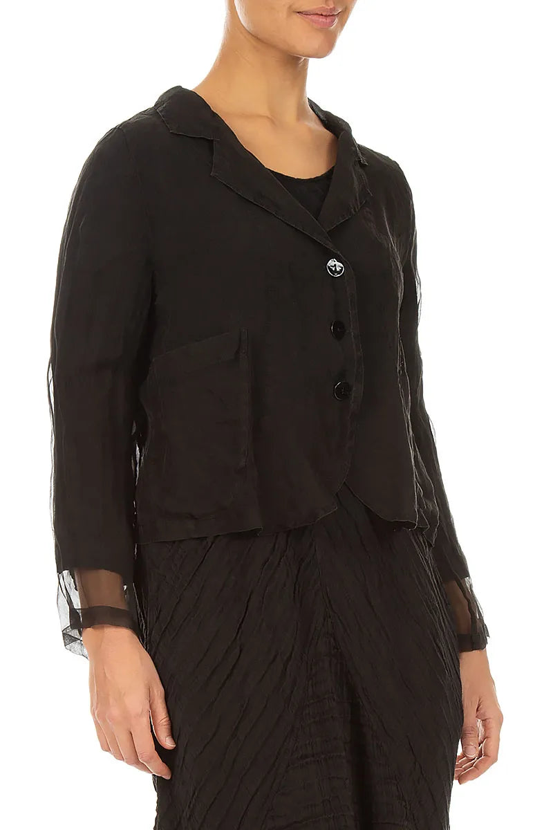 Short Black Silk Chiffon Jacket