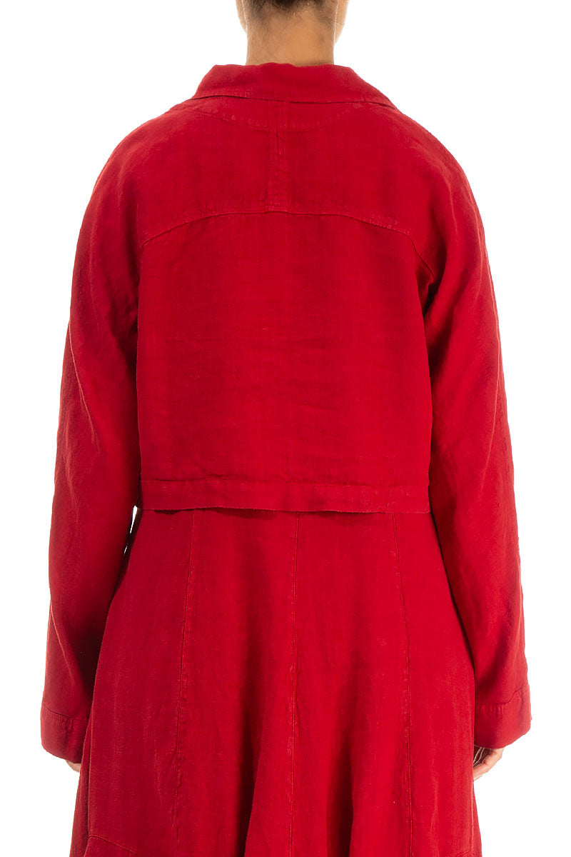 Short Collar Red Linen Jacket