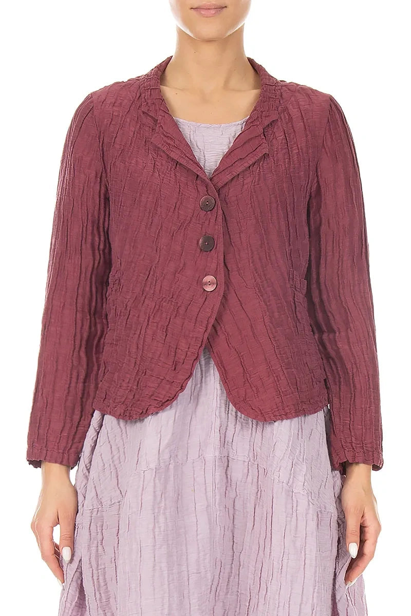 Short Crinkled Antique Ruby Silk Linen Jacket 2