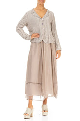 Short Crinkled Beige Silk Linen Jacket 5