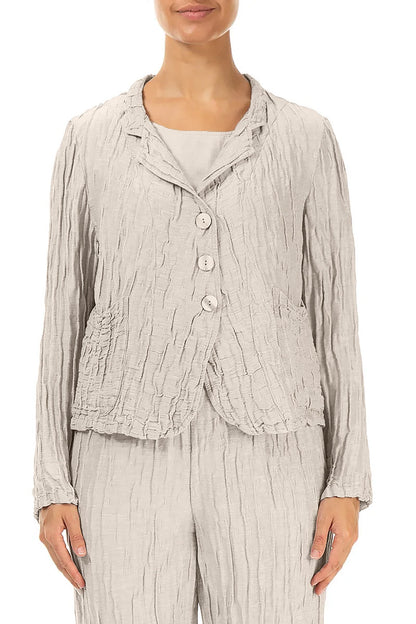 Short Crinkled Beige Silk Linen Jacket 1