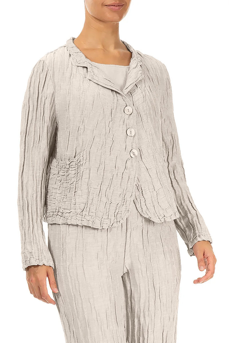 Short Crinkled Beige Silk Linen Jacket 3