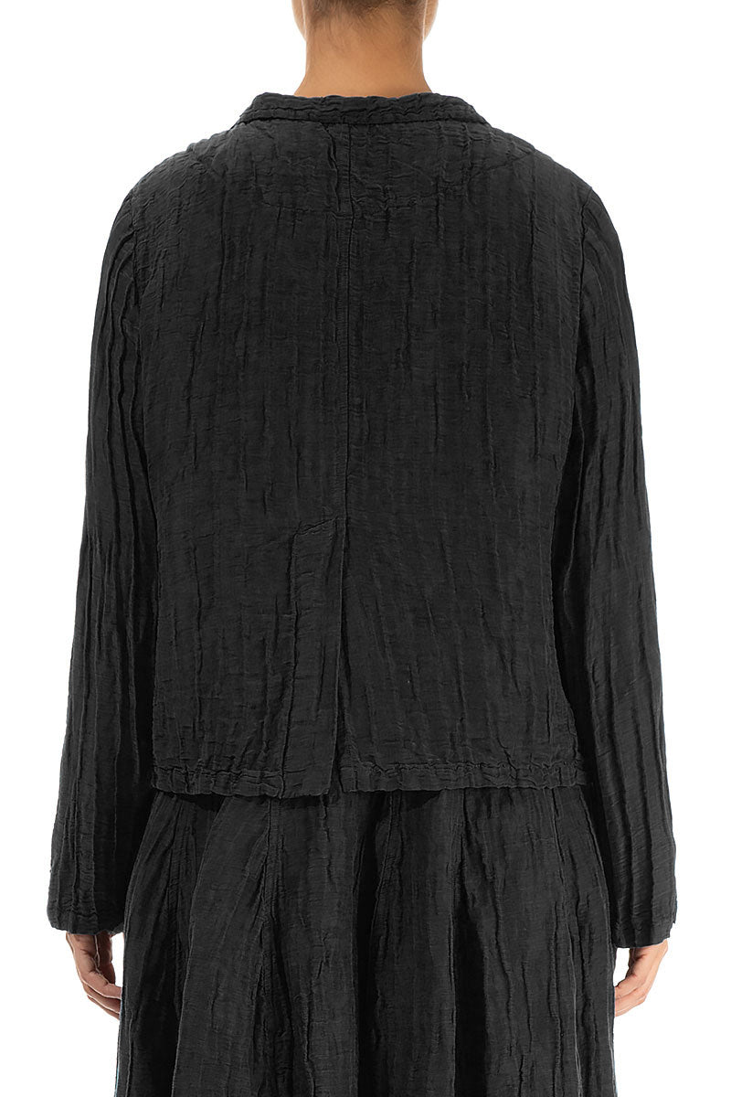 Short Crinkled Black Silk Linen Jacket