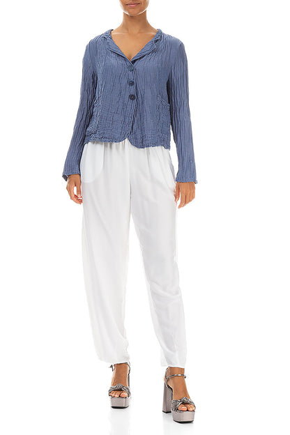 Short Crinkled Blue Nova Silk Linen Jacket 4
