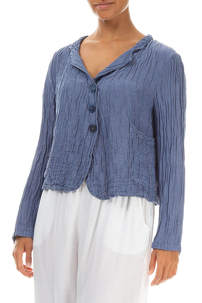 Short Crinkled Blue Nova Silk Linen Jacket 3