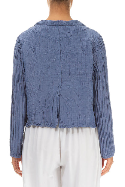 Short Crinkled Blue Nova Silk Linen Jacket 2