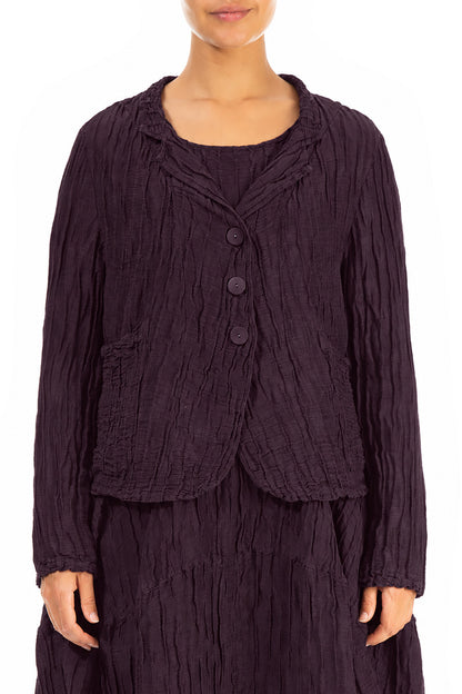Short Crinkled Deep Plum Silk Linen Jacket